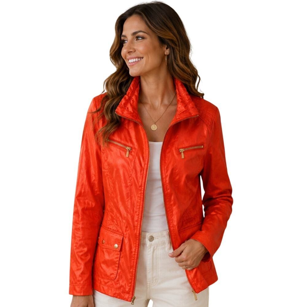 Y2K Laura Ashley Orange Shimmer Utility Jacket Gold Hardware Glam L